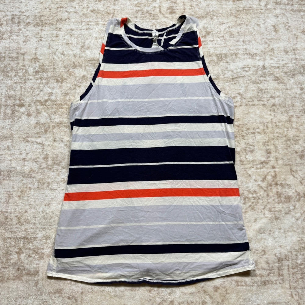 Lululemon All Tied Up Tank Top Women 6 Navy Orange Striped Split Back Yoga